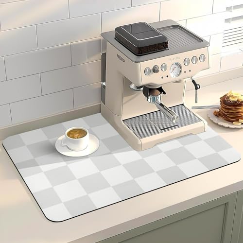 Dish Drying Mat for Kitchen Counter,16"x 24" Super Absorbent Kitchen Dish Drying Pad, Coffee Bar Mat with Rubber Backed, Coffee Bar Accessories for Countertop Dishes Utensils,Grey Checkered - color: Gray Checkered, size: 24" x 16"