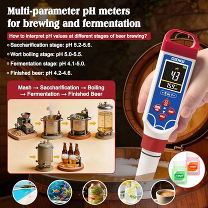 5 in 1 Digital pH Meter with TDS/EC/Salinity/Temp, Pool Salt Tester pH Pen for Water, Digital Salinity Meter for Saltwater Pool, Aquarium, Home Tank, Hydroponic pH Tester with pH Reset Function
