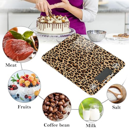 Brown Leopard Print Kitchen Scale Digital Food Scale, Grams and Ounces with LCD Display Small Waterproof Scale for Weight Loss, Coffee Baking Cooking