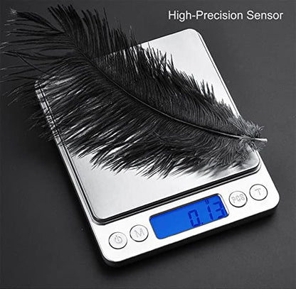 Food Scale Digital Weight 3000g/0.1g Oz Grams and Ounces Kitchen Scale for Cooking Baking with Backlight LCD Display, Tare, 9 Units, Auto Off, 2 Trays, Batteries Included - Stainless Steel - size: 3kg/0.1g
