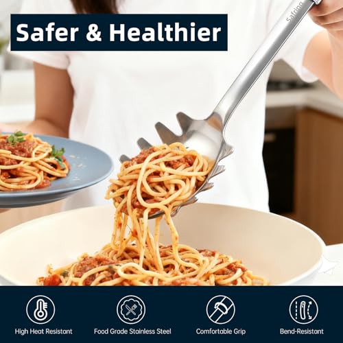 Safring Stainless Steel Soup Ladle and Spaghetti Spoon Set, Heat Resistant Rubber Handle, Dishwasher Safe, Kitchen Utensils for Cooking, Stirring, Serving Pasta, Soup & Sauce - color: Black & Stainless Steel