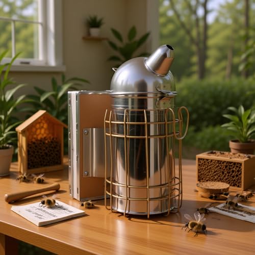 Bee Smoker for Beekeeping, Stainless Steel Smoker with Heat Chamber Beekeeping Equipment with Hanging Hook Beekeeper Tool Set for Beginners & Professionals