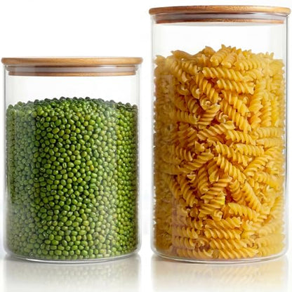 HomArtist Extra Large Glass Flour and Sugar Storage Containers with Airtight Lid,132 floz x1 & 65 floz x1 [Set of 2] Big Glass Jars with Bamboo Lids, Air Tight Food Jar for Cereal, Pasta, Rice, Coffee - color: 132oz & 65oz 2 Pack