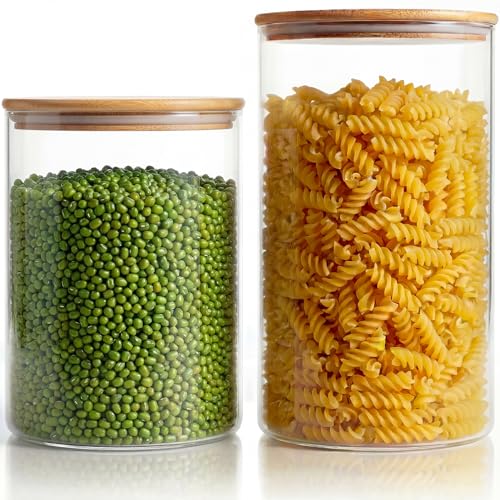 HomArtist Extra Large Glass Flour and Sugar Storage Containers with Airtight Lid,132 floz x1 & 65 floz x1 [Set of 2] Big Glass Jars with Bamboo Lids, Air Tight Food Jar for Cereal, Pasta, Rice, Coffee - color: 132oz & 65oz 2 Pack