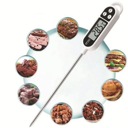 Digital Food Thermometer – Instant Read Meat Probe with LCD Display, °C/°F Switch, Long Stainless Steel Sensor for BBQ, Grill, Oven, Baking & Cooking Thermometer TP300 White - color: White