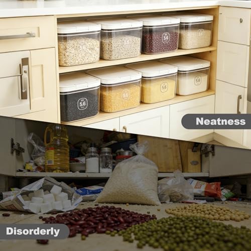 Airtight Rice Container with Measuring Cup, BPA-Free Clear PET Plastic Food Storage Container Pantry Organizers and Storage Sugar Cookies Flour Rice Container (5.6 L / 5.92 QT) - size: 5.6 L / 5.92 QT