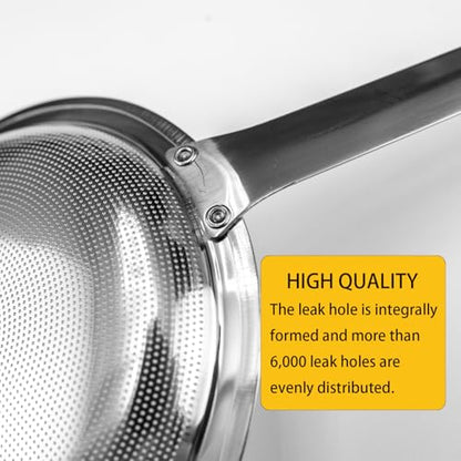 9cm/3.54inch&11cm/4.33inch 304 Stainless Steel Fine Mesh Strainer Set of 2 with Handle for Kitchen, Metal Strainers for Oil Skimmer Spoon Food Strainer Kitchen Gadgets