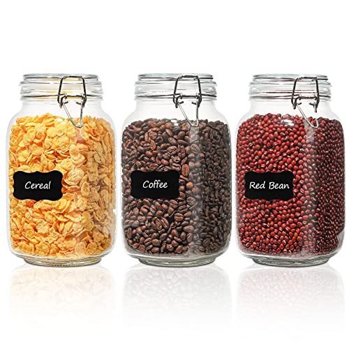 ComSaf Set of 3 Square Glass Jars with Airtight Lids (51 Oz) — Wire Clamp Canisters for Small-Batch Pickling, Kimchi, Bulk Dry Food, Wide Mouth Space Saving Kitchen Pantry Organization Jars - size: 51oz*3
