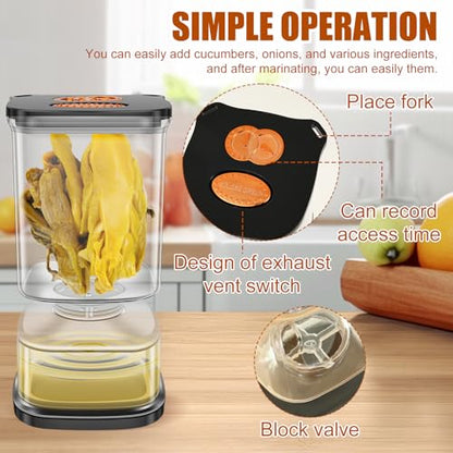2 Pack Pickle Jars with Strainer Flip, Salad Olive Jar, 33.82 OZ Clear Square Pickle Container with 4 Fork and Timer Recorder Olive Container Jar for Gherkins Olives Onions Garlic, Gifts for Mom