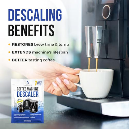 Descaling Powder Solution (6-Uses) Coffee Machine Descaler Cleaner | Compatible with Breville Keurig Nespresso Delonghi Ninja | To Descale Automatic Coffee Pots & Makers & Espresso Machines - size: 1 Count (Pack of 6), style: Powder