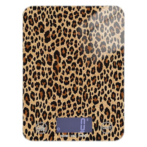 Brown Leopard Print Kitchen Scale Digital Food Scale, Grams and Ounces with LCD Display Small Waterproof Scale for Weight Loss, Coffee Baking Cooking