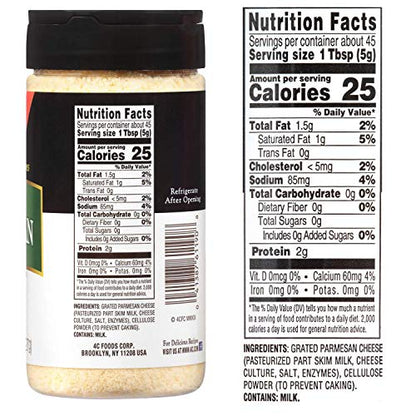 4C Grated Parmesan Cheese Cannisters, 6 Pack, All Natural Premium, No Preservatives, Perfect for Italian Pastas, Lasagnas, Popcorn and More - size: 8 Ounce (Pack of 6)