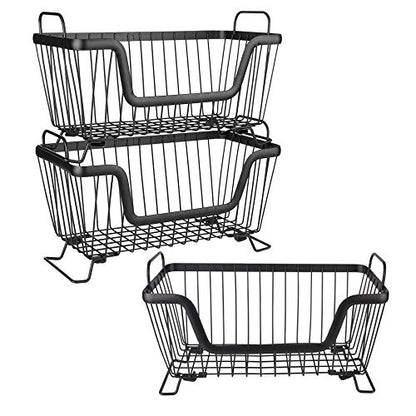 LOTTS Stackable Wire Basket, Metal Pantry Basket, Storage Organizer Bin with Handles, Fruit Basket for Kitchen Cabinets, Pantry, Closets, Bedrooms, Bathrooms (12.66.57.6") - 3 Pack - size: 3 Pack