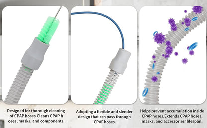 CPAP Cleaner Kit - Dedicated Basin & Flexible Tube Brush | CPAP cleaning kit: dedicated basin, long brush, drying hook, gloves & mask tool. BPA-free. Fits all tubing.