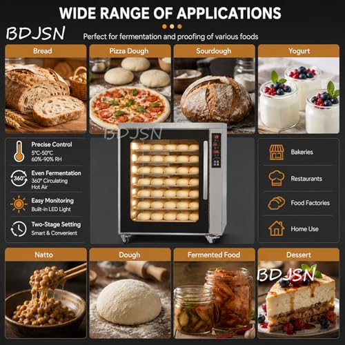 120L Electric Dough Proofing Box, 5-50°C & 60-90% RH Control, 360° Hot Air Circulation, LED Touch Panel, Stainless Steel Fermentation Machine for Bread, Pizza, Sourdough, Yogurt & Natto