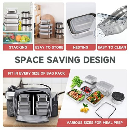 Cykorxicc 12PC 304 Stainless Steel Food Storage Containers with Lids Leakproof, Meal Prep Container Airtight, Lunch Boxes, Kimchi Containers for food storage Nestable | Oven/Dishwsher/Freezer Safe