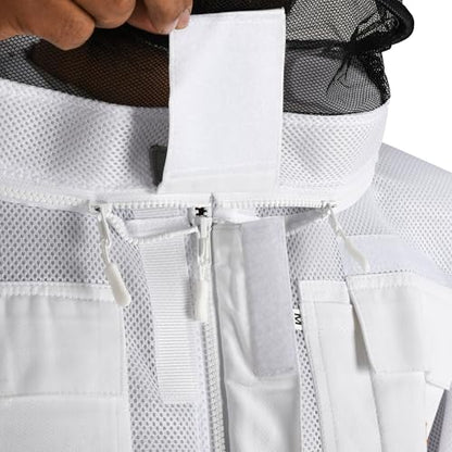 Bee Jacket Mesh Ventilation for Professional Beekeeper's Total Protection - Light Weight - YKK Zipper with Carring Bag 2 Veil Options (Fencing & Round) BP-401 (White - 3XL) - color: White, size: 3XL