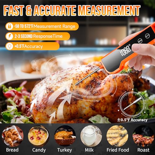Digital Meat Thermometer for Cooking, Fast Reading Thermometer with IP67 Waterproof, ±0.5 ℉ Accuracy Kitchen Thermometer, Easy to Use, Meat Thermometer Digital for Candy, Grill, BBQ, Brewing