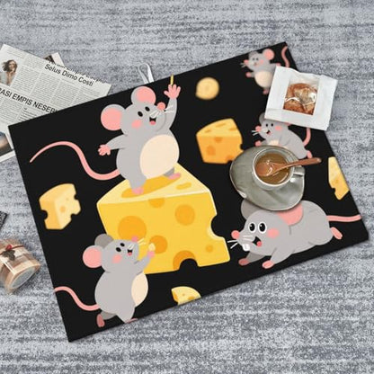 Dish Drying Mat for Kitchen Counter, 18" x 24" Microfiber Dishes Drainer Mats Super Absorbent Kitchen Drying Mat Cute Mouse cheese Dish Rack Pad for Utensils, Countertops, Sinks
