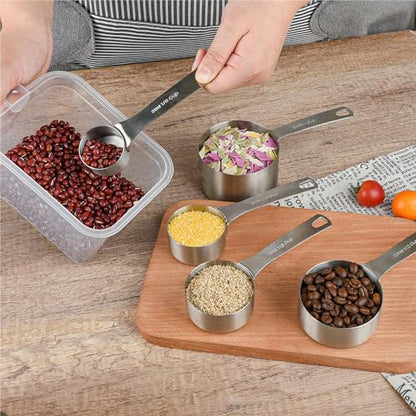 18/8 Stainless Steel Measuring Cups and Spoons Set of 11, Metal Measuring Cups with 1/8 Measuring Cup Set, Dry Measure Cup and Spoon Set for Kitchen and Baking