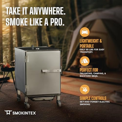 SmokinTex Lil' Tex Electric Smoker - Stainless Steel Portable Meat Smoker Grill with Temperature Control, Wood Chip Tray, and Meat Probe for BBQ, Jerky, Vegetables - size: 55 lb.