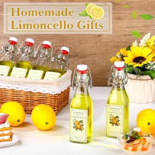 Havawish 12 Sets Limoncello Swing Top Glass Bottles for Homemade 8 oz Flip Clear Top Lemoncello Bottles with Labels Stoppers for Home Brewing Gifts Wedding Lemon Italian Summer Party Favors(Square) - style: Square