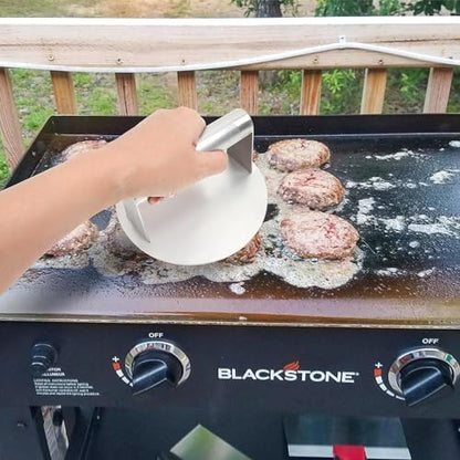 5.5" Burger Press & 9" Melting Dome Set for Blackstone Griddle Accessories | Food-grade stainless steel. Melts cheese fast, presses patties evenly. Easy clean. Fits most flat top grills. - size: 5.5'' Burger Pres+9''Dome-2PCS