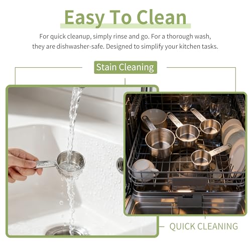-BINGBING- Measuring Cups of 4, Stainless Steel Measuring Cups, Stackable | Stainless Steel Cups with Metal Handle for Dry and Liquid Ingredients, Ideal for Cooking & Baking