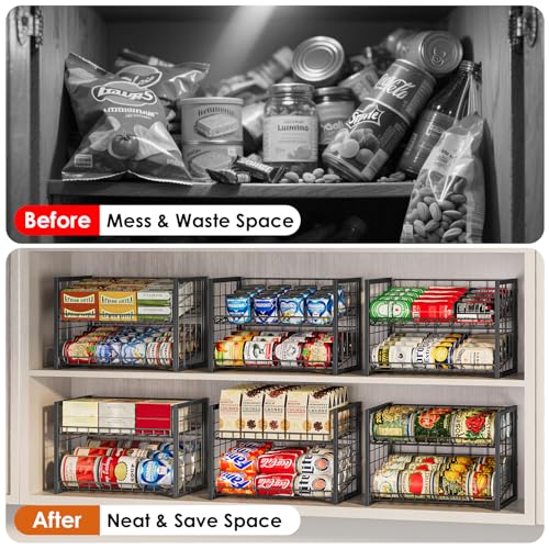 X-cosrack 2 Packs Stackable Can Rack Organizer for Pantry, 2-Tier Sturdy Adjustable Pantry Can Storage Organizer for Canned Food Can Goods, Kitchen Can Dispenser Holder for Soda Drinks Snack, Black - size: 2 Tier -2 Packs