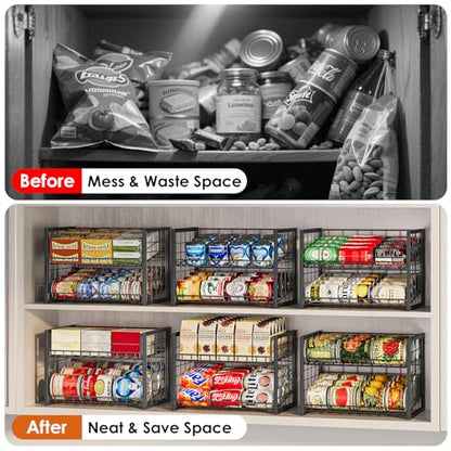 X-cosrack 2 Packs Stackable Can Rack Organizer for Pantry, 2-Tier Sturdy Adjustable Pantry Can Storage Organizer for Canned Food Can Goods, Kitchen Can Dispenser Holder for Soda Drinks Snack, Black - size: 2 Tier -2 Packs