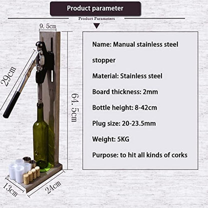 KEhtu Manual Bottle Capper Tool, Bench Top Stainless Steel Corkers Red Wine Bottle Capper with Two Plastic Size stoppers and Adjustable Auto Lever for Homebrew Soda Soft Drink Home Brew Beer