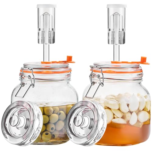 1L Wide Mouth Fermentation Jars, Pack of 2 Complete Fermenting Kit with Airlocks & Glass Weights for Sauerkraut, Kimchi & Pickles - size: 1 Liter