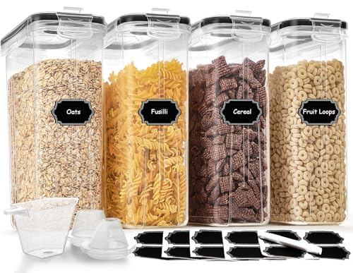Cereal Containers Storage Set (4L / 135.2oz), 4PCS Airtight Food Storage Containers with Lids, Cereal Dispensers for Kitchen Pantry Organization and Storage with Pour Spout, 20 Labels, Marker - color: 4 Pack