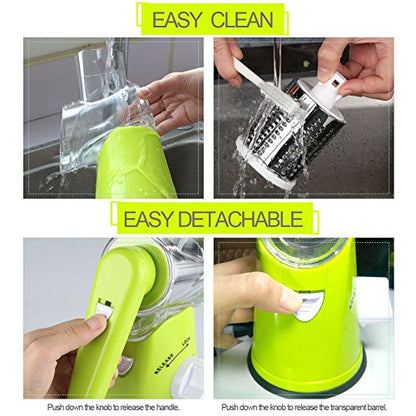 Cambom Rotary Cheese Grater Hand Crank Cheese Shredder for Fresh Cheese, Vegetable, Nuts,Non-slip Suction Base，Three Blades,Green - color: Green, size: 3 BLADES