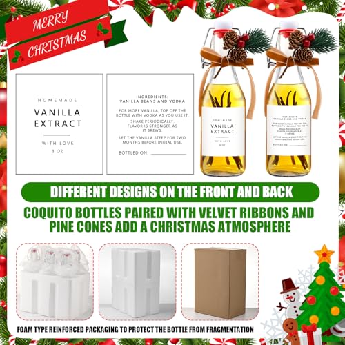 Sieral 9 Sets Vanilla Extract Bottles Clear Swing Top Glass Bottles for Gift Giving Homemade Vanilla Extract Jar Funnel Rope Labels for New Year Brewing Oil Beer Tea DIY Supply(Square Stickers,8 oz) - size: 8 oz, style: Square Stickers