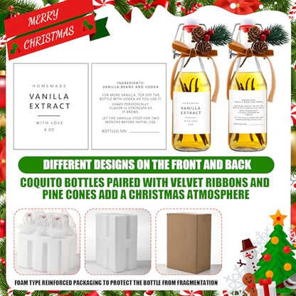 Sieral 9 Sets Vanilla Extract Bottles Clear Swing Top Glass Bottles for Gift Giving Homemade Vanilla Extract Jar Funnel Rope Labels for New Year Brewing Oil Beer Tea DIY Supply(Square Stickers,8 oz) - size: 8 oz, style: Square Stickers