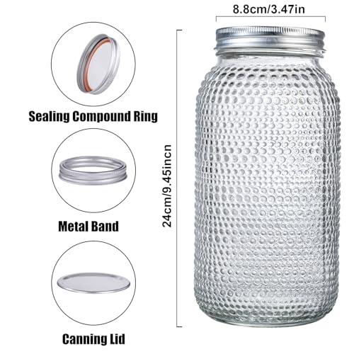 WELLIFE 3 Pack 64 oz Half Gallon Mason Jars, Wide Mouth Glass Jars with Airtight BPA-Free Lids, Raised Dot Texture Large Jars for Canning, Pickling, Fermenting & Food Storage - color: Clear Dot Mason Jars 64oz-3Pcs