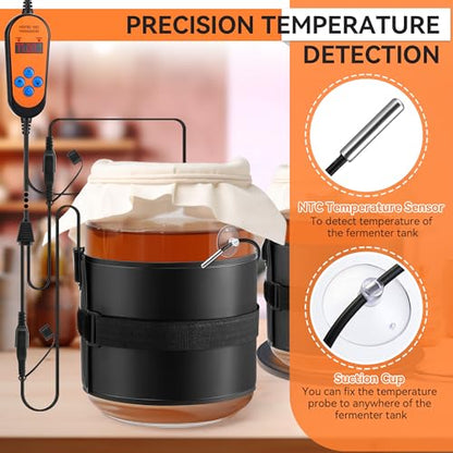2 Pack Kombucha Heating Pad with Digital Temperature & Timer Kombucha Sourdough Carboy Starter Fermentation Heat Mat for 1-3 Gallon Vessels 2 in 1 Plug Home Brewing Essential