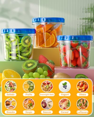 BiuLeon 6 Pack-24 oz Freezer Storage Containers, Plastic Food Storage Containers with Twist Top Lids, BPA Free and Reusable Soup Containers with Lids, Leakproof/Microwave/Dishwasher Safe - color: 6Pack-24oz