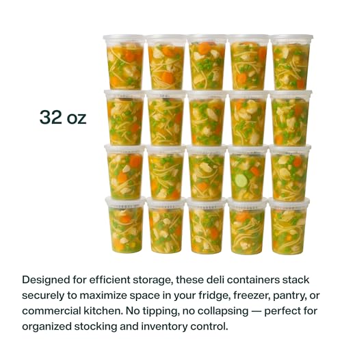 32oz [240 set] Heavy Duty Plastic Deli Container | BPA-Free Food Storage with Airtight Leak‑Proof Lids | Microwave, Freezer & Dishwasher Safe – Stackable, Bulk Reusable Soup & Meal Prep Tub