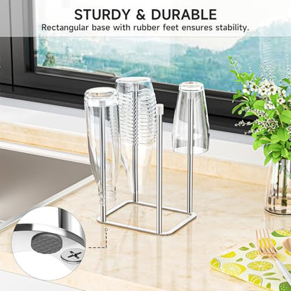 Water Bottle Drying Rack, Stainless Steel Bottle Dryer Rack, Baby Bottles Rack Dryer, Cup Drying Rack, Reusable Bag Drying Stand, Kitchen Stand Holder for Glass Bottles, Plastic Bag (Silver)