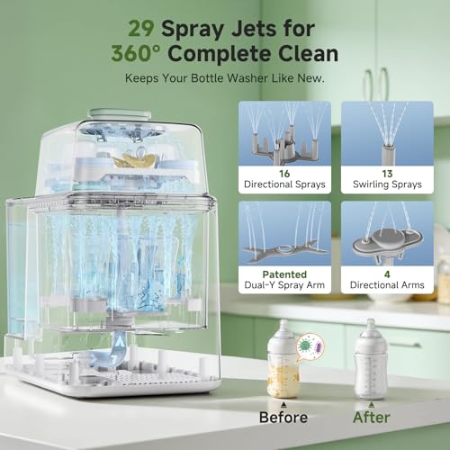 Baby Bottle Washer and Sterilizer with Dryer – 19-Min Fast All-in-One Machine for Baby Bottles, Pump Parts & Accessories, 3 High-Temp Sterilization Modes, 60 Cleaning Tablets - size: C3 Baby Bottle Washer