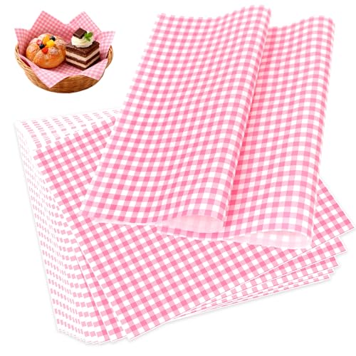 1000 Sheets Deli Paper Sheets, 12 x 12 Inch Checkered Dry Waxed Deli Basket Liners, Sandwich Wrapping Paper for Bakery, Desserts, Cookies, Picnic & Party Supplies - color: Pink