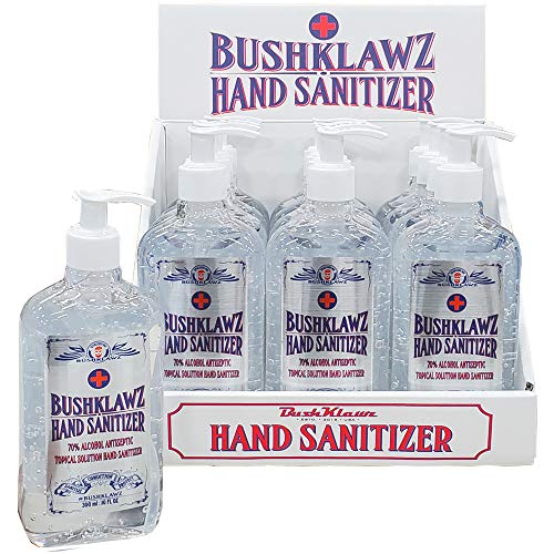 BushKlawz 70% Alcohol Hand Sanitizer Gel 10oz with Pump - No Rinse Instant Clean with No Water Needed Large Pump Bottle (12x Retail Bulk Pack) NDC-92284-001-01