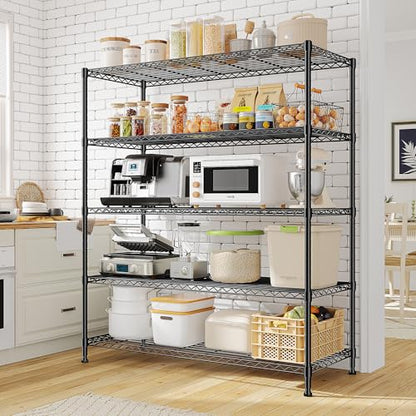 45 "W Storage Shelves 5 Tier Wire Shelving Unit Adjustable Metal Shelving Wire Shelf Pantry Shelves Wire Commercial Rack for Closet Kitchen Pantry Utility Room Garage 45" Wx 13.5" Dx70.5 H Black - size: 45" W x 70.5" Hx 13.5" D