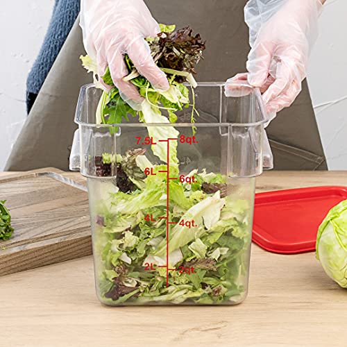 Restaurantware Met Lux 8 Quart Brine Buckets 10 Square Marinating Containers - With Volume Markers Built-In Handles Clear And Red Plastic Dough Rising Buckets Freezer-Safe Lids Sold Separately - size: 8 Quarts, style: 10 Count