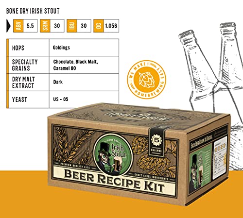 Craft a Brew - Beer Recipe Kit - Bone Dry Irish Stout - Home Brewing Ingredient Refill - Beer Making Supplies - Includes Hops, Yeast, Malts, Extracts - 5 Gallons - color: Bone Dry Irish Stout