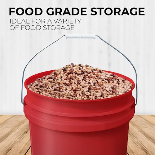 EconoHome 5-Gallon Red Bucket Pail Container Without Lid, Metal Handles with Plastic Grip for Easy Carrying, Heavy-Duty 90MIL Extra Durable, BPA Free - 5 Pack - color: Red, size: 5 Pack