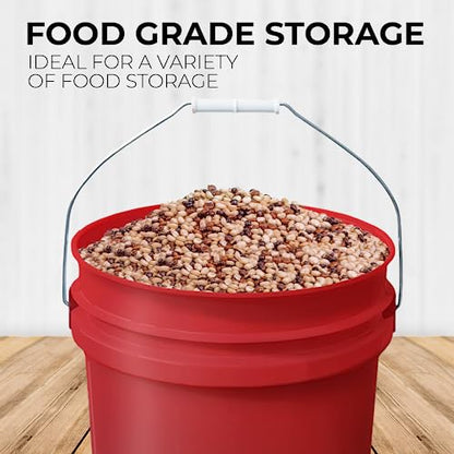 EconoHome 5-Gallon Red Bucket Pail Container Without Lid, Metal Handles with Plastic Grip for Easy Carrying, Heavy-Duty 90MIL Extra Durable, BPA Free - 5 Pack - color: Red, size: 5 Pack
