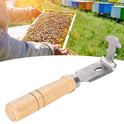 Beekeeping Shovel,Beehive Frame Cleaning Shovel with Wood Handle,Honey Uncapping Fork,Stainless Steel Scraper Cleaner Supply for Quickly Scraping Propolis Off